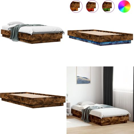 Bettgestell mit LED Räuchereiche 100x200 cm - Holzbettfassungen - Bettsystem - Lattenrost - Rauchfarben Möbel - Schlafzimmer Dekoration - Home & Living (1/5)