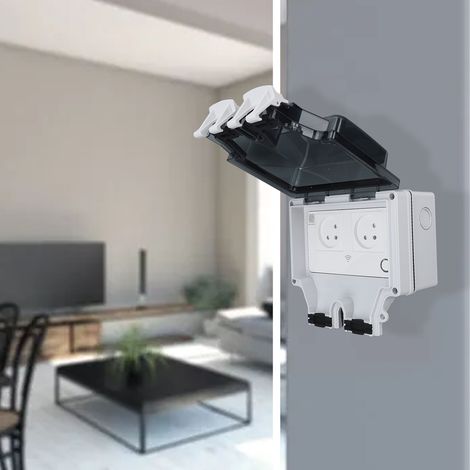 Enchufe de pared Wi-Fi inteligente IP66 según la norma israelí, 16 A, 110–250 V, resistente al agua con tapa, 1 unidad, PC/ABS, para uso interior y exterior. (1/5)