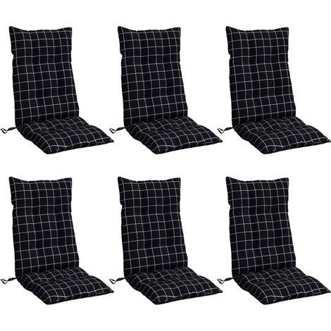 vidaXL Coussins de chaise à dossier haut lot de 6 motif carreaux noir