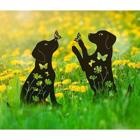 2 pièces piquets décoratifs pour jardin, chiens en métal résistant, décoration extérieure élégante pour amoureux des chiens et petits animaux