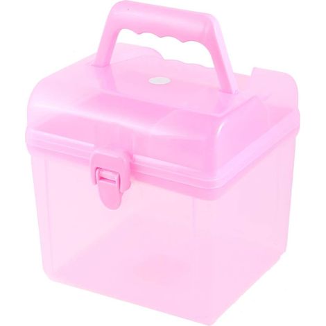 Tragbarer Kunststoffgriff 2-Layer-Hardware-Tools Aufbewahrungsbox Rosa Durchsichtig