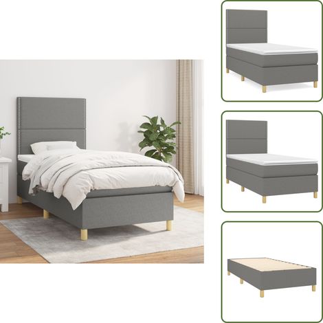 Boxspringbett mit Matratze Dunkelgrau 90x200 cm Stoff - Boxspringbett - Doppelbett - Bettenrahmen - Matratze - Nachttisch