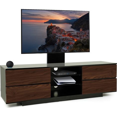 Centurion Supports Avitus Gloss Black with 4-Walnut Drawers and 3-Shelves up to 65" LED/ LCD / Plasma TV Stand with Mounting Arm (1/5)
