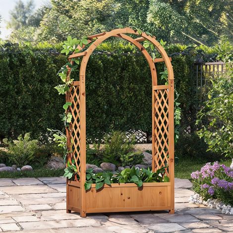 Porte-plantes avec arche et treillis bois de sapin pré-huilé (1/5)