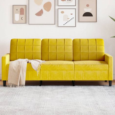 Sofá de 3 plazas terciopelo amarillo 180 cm vidaXL (1/5)