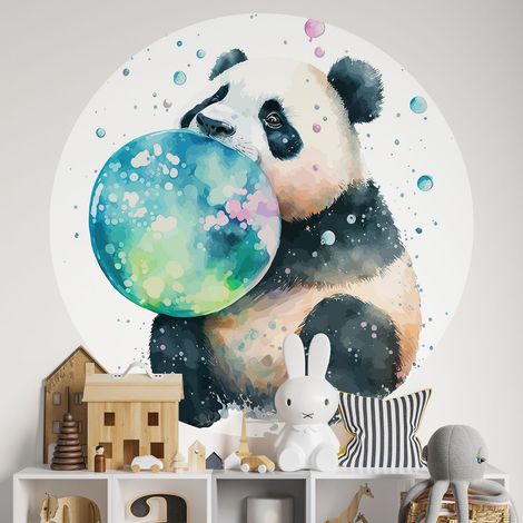 Sticker mural rond / cercle Enfants - Panda bulle - Diamètre 40 cm - Adhésif MAT (1/2)