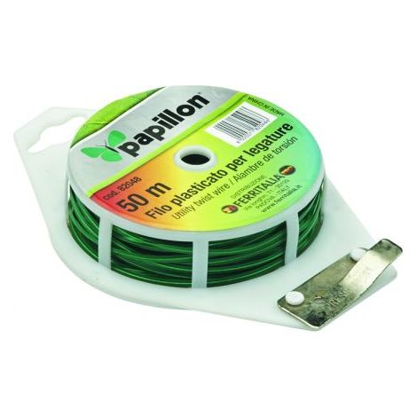 LEGACCIO PIATTINA FILO PLASTICATO VERDE MT 50 CON TAGLIAFILO E DIPENSER 17461 (1/2)
