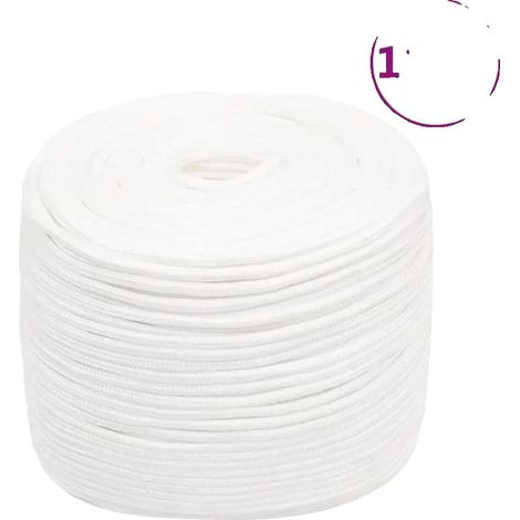 Cuerda de poliéster trenzado, resistente, 100 m de longitud, color blanco. (1/2)