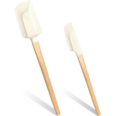 Spatule en silicone avec manche en bois - design ergonomique - lot de 2 - chêne et silicone (1/5)