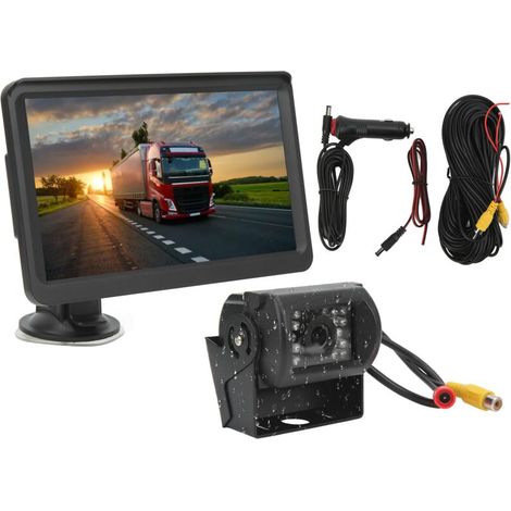 Jeffergarden Caméra de recul 7 pouces, moniteur 18 led, Vision nocturne, Kit de recul pour stationnement, pour voitures, camions, fourgonnettes, SUV-DOU