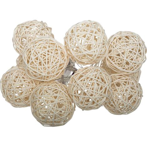 Stringa led rattan 10 sfere bianco avorio l162cm - Atmosphera créateur d'intérieur