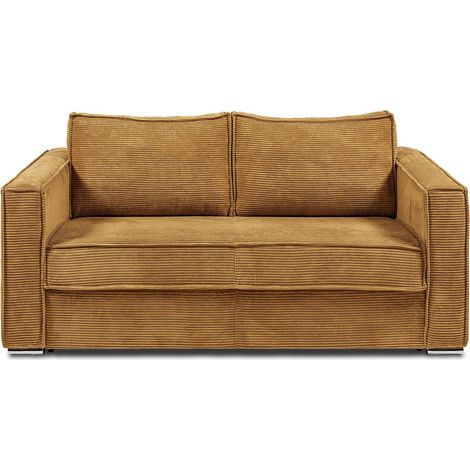 Canapé 3 places convertible express en velours côtelé jaune moutarde - Couchage 140 cm - Matelas 14 cm LORETO (1/4)