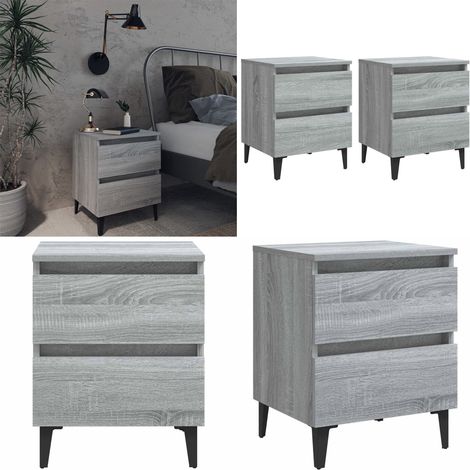 Tables de chevet pieds en métal 2 pcs Sonoma gris 40x35x50 cm - Tables de chevet - Tiroirs (1/5)