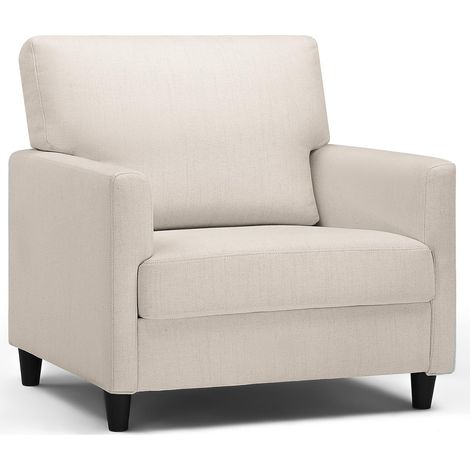Fauteuil Salon, Fauteuil Relax, Chaise Longue, avec Accoudoirs et Dos épais, Siège Rembourré, Fauteuils Rembourré Sac à Ressorts Simple Salon Chambre Home Cinéma, en Lin Blanc (1/5)