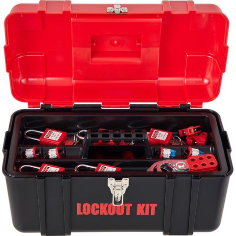 Mophorn 43-teiliges Lockout-Tagout-Kit, LOTO-Kit für elektrische Sicherheit mit Vorhängeschlössern, Verriegelungen, Haspen, Etiketten, Kabelbindern, Box für Industriemaschinen