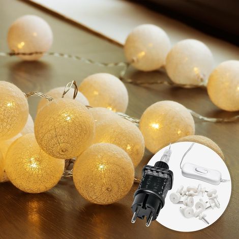 1 Guirlande lumineuse, 20 LED, Boule coton, Blanc chaud, 6m, Intérieur (1/5)