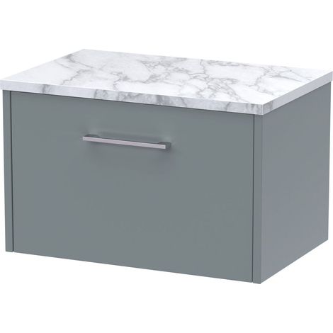 Winshill Contemporary 1 Drawer Wall Hung Vanity Unit with Laminate Worktop, Grey, 600mm