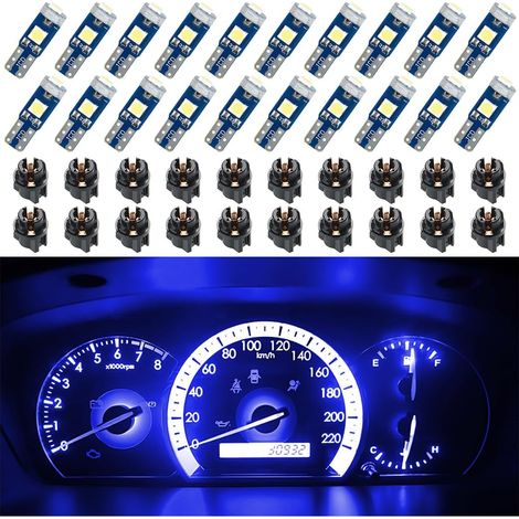 20er-Pack T5-LED-Lampen für das Armaturenbrett, helle 3030-3SMD-Ersatzlampen mit Drehverschlussfassung, Blau