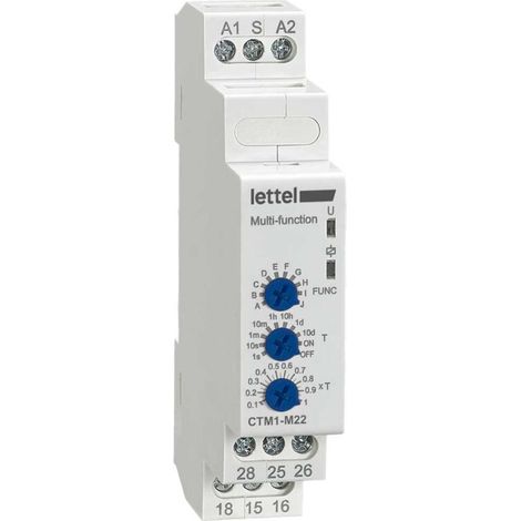 LETTEL - Minuterie multifonctions 12-230V 2 relais 16A. Montage rail-din largeur 18mm. - CTM1-M22
