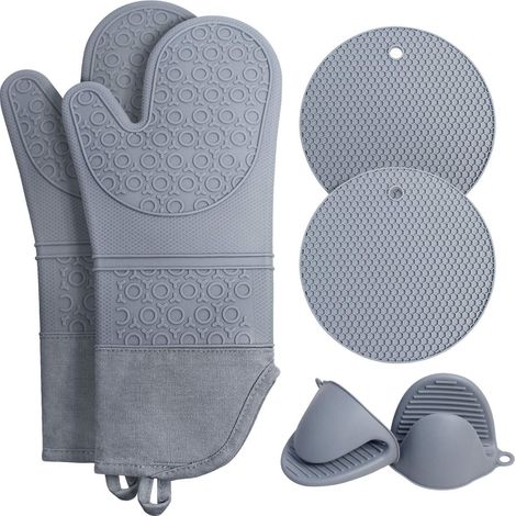 (Vert menthe) Lot de 6 gants de cuisine en silicone résistant à la chaleur - Gants de cuisine antidérapants en silicone pour griller (1/5)