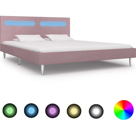 Bettgestell mit LED Rosa Stoff 180 x 200 cm