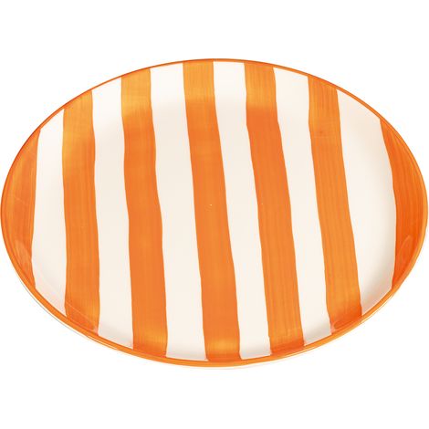 Zafferano Set 2 Piatti Righe Collezione Lido in Ceramica Artigianale Dipinta a Mano Colore Arancione Diametro Standard Made in Italy Elegante