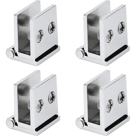 Juego de 4 bisagras para puertas de cristal, ángulo de apertura de 0°, bisagras de sujeción para armarios de cocina, vitrinas y duchas, para cristales de 5 mm a 8 mm de espesor (plateado). (1/5)