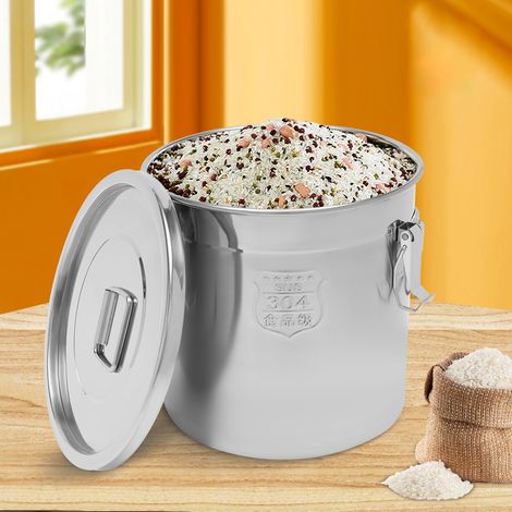 Récipient hermétique de stockage D'huile de farine de bidon 304 récipient de grain de cuisine de nourriture D'acier inoxydable avec le couvercle pour stocker divers aliments secs/humides (21L) (1/5)