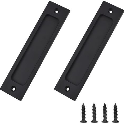 MOROBOR Schiebetürgriff, rechteckig, Aluminiumlegierung, flach, matt schwarz, für Schrank- und Scheunentüren, mit Befestigungsschrauben (1/5)
