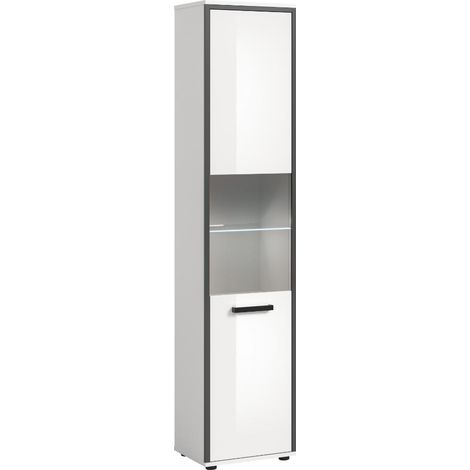 Kojak armoire haute pour salle de bain avec éclairage 1 porte en verre blanche, haute brillance blanche.