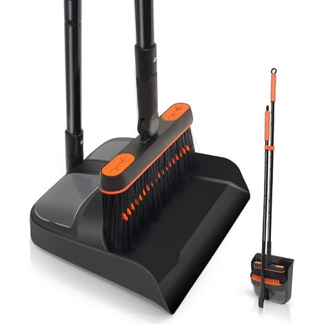 Dustpan and Broom, Long Handled Dustpan and Dustpan 180 Degree Rotatable for Outdoor Sweeping, Garden, Hall, Indoor (1/5)