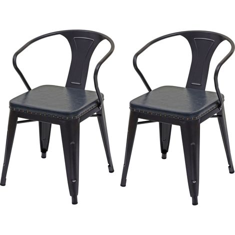 2er-Set Esszimmerstuhl HHG-469d, Stuhl Küchenstuhl, Chesterfield Metall Kunstleder Industrial Gastronomie schwarz-grau
