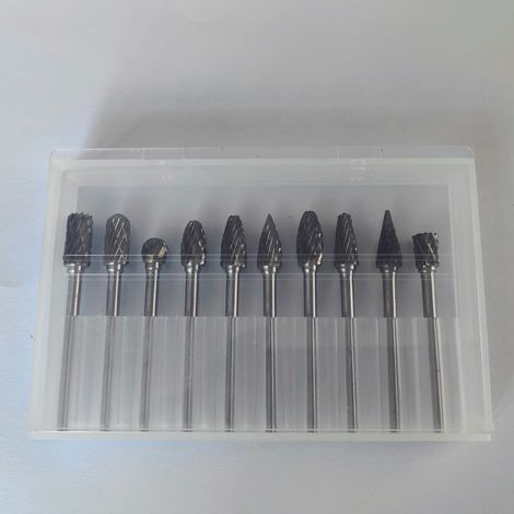 BRAVIX 10Pcs Fraises Rotatives en Carbure de Tungstène, Ensemble de Double Coupe Fraise Lime Burre Rotative à Queue 3mm, Kit d'Outils pour Polissage Perçage Meulage Gravure des Métaux Bois Jade