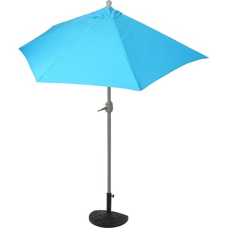 [NON UTILIZZATO] Ombrellone da parete balcone salvaspazio mezzaluna semicircolare Parla 145x285x252cm azzurro con base