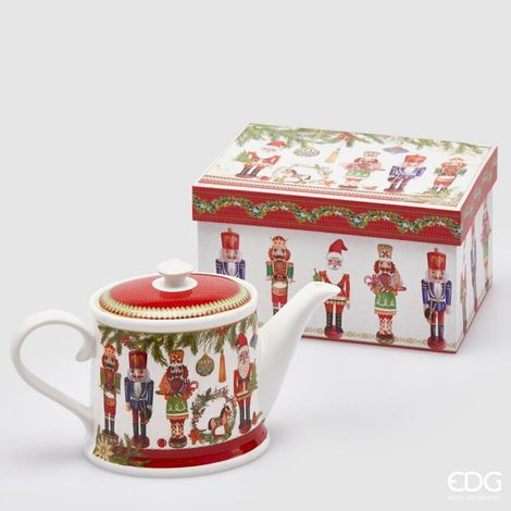 EDG Enzo De Gasperi Teiera Natale Porcellana H 11 x 19 x 14 Cm Conf. Regalo Bianco Verde