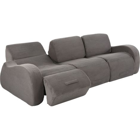 ELVMI Modulares Sofa 3-Sitzer mit Schlaffunktion, ohne Montage, aus Cord, Grau (1/4)