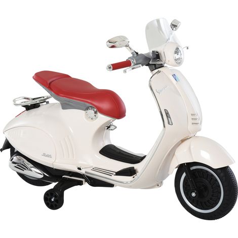 Vespa Moto électrique enfants 6V Musique klaxon 2 roues auxiliaires Blanc 108x49x75 cm