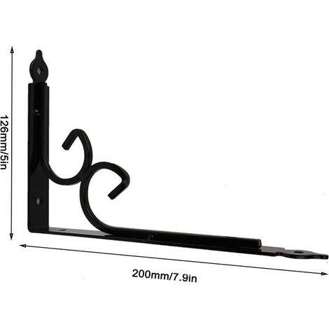 2 staffe metalliche a forma di L, staffe per mensole a parete, per personalizzare i supporti a parete, incluse viti e tubi di espansione, nere (200 mm) (1/4)
