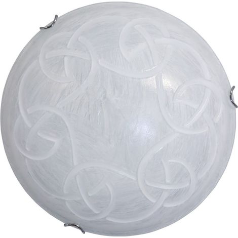 Deckenleuchte 2xE27 mit Haken aus Chrom und weißem Kratzglas. (1/2)