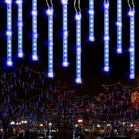 Guirlande Pluie Meteore Extérieure, 240 LED 30cm 10 Tube Noël Deco Guirlande Lumineuses Étanche IP44 Météore Pluie Lumière pour Décoration Noël Arbre Jardin Mariage Fête Intérieur, Bleu