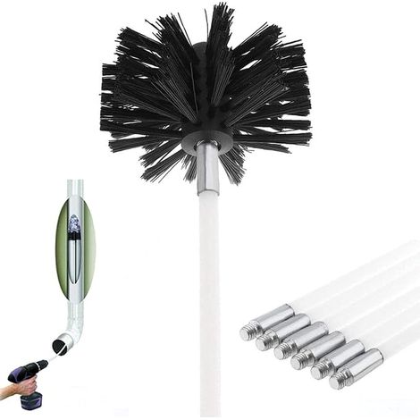 Kit Brosse de Cheminée, Outil Nettoyage pour Cheminées Brosse Kit de Ramonage Ccontient 6 (61cm Tiges Flexibles et 1 (100mm) Tête de kit de ramonage du Poêle à Granulés pour Poêle à Pellet (1/5)