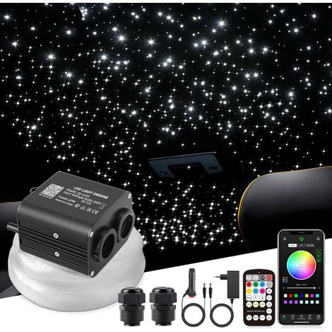 Ciel étoilé scintillant 20 W - 1000 pièces x 0,75 mm x 4 m - Ciel étoilé - Fibre optique RGBW - Application Bluetooth - Télécommande - LED - Pour voiture, plafond, théâtre