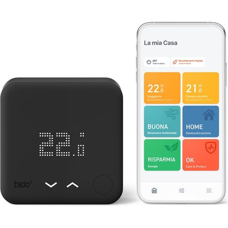 Tado Kit Base, Termostato Intelligente Cablato V3+, Termostato digitale per caldaia, Cronotermostato, Termostato intelligente, compatibile con Alexa, Siri e Google Assistant, black edition (1/4)