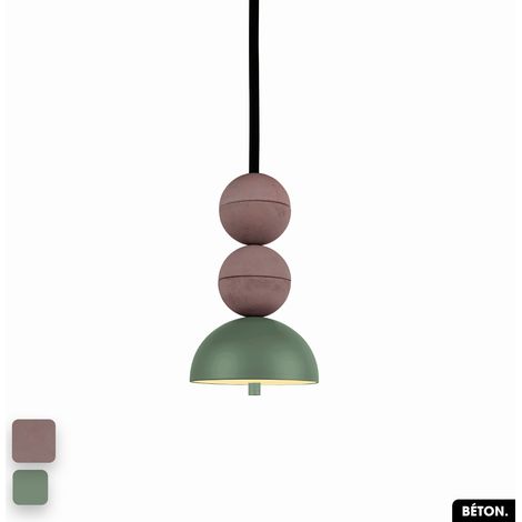 Lampe de suspension en béton - BOSFOR CONCRETE LILAS - VERT 2 BALLES LED 14W (1/3)