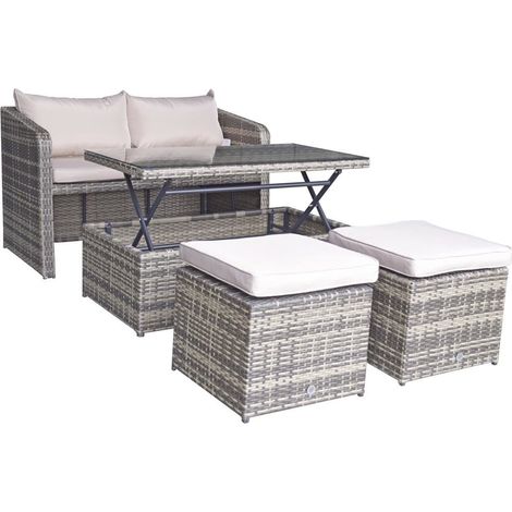 Signature Weave Gemma Wicker Compact Sofa Lift Up Coffee Table & 2x Stools Brown (1/3)