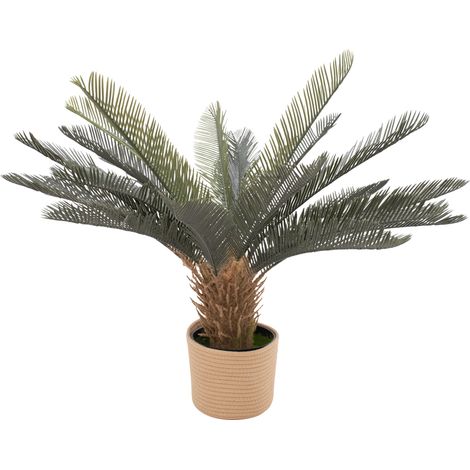 Cycas 85 - Pianta Artificiale Decorativa Tropicale Cycas H85 cm per Interno Esterno con Vaso Beige