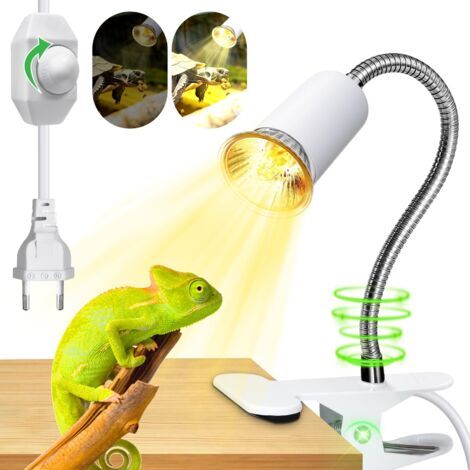 BUNTHAUS Set Wärmelampen für Schildkröten und Reptilien mit 2 UVA- und UVB-Lampen (25 W bzw. 50 W), langem Fuß, 360°-Drehung, weiß