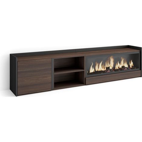 Skraut Home - Mueble TV, Televisión, Muebles de salón, almacenaje, 212x35x50cm, Para TV hasta 80", Chimenea eléctrica XXL, Estilo Moderno, Roble oscuro y Negro (1/5)