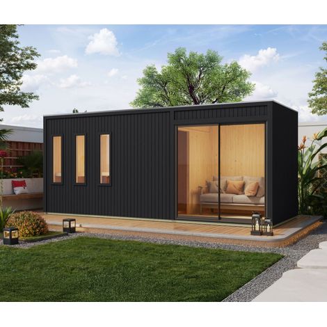 Sauna Extérieur 4-6 Places Bois Noir 12.4mÂ² Vestibule - Karibu Monterey