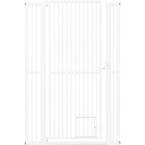 Barrière de Sécurité pour Chien, Barrière pour Chat en Métal, Ouverture 77-104 cm, 2 Extensions, Porte Verrouillable, Barriere sans Perçage pour Porte